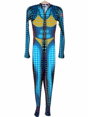 Jean Paul Gaultier Optical Illusion Print Zip Front Catsuit Bodysuit
